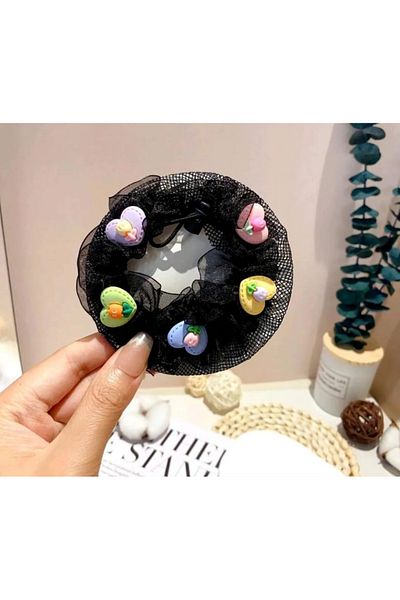 Efna Store Trendy Mesh Children's Buckle with Flowers on Heart, Ballerina Bun Making Buckle (1 Piece)