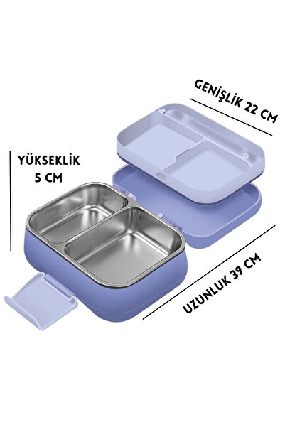 ELDİPA Two Compartment Lunch Container Patterned Lunch Container with Handle Bag 1.03L Stainless Steel