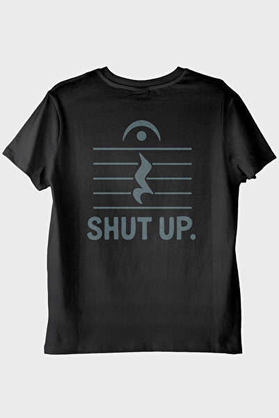 NUUGG تي شيرت أسود مضحك بتصميم موسيقي بسيط "Shut Up".