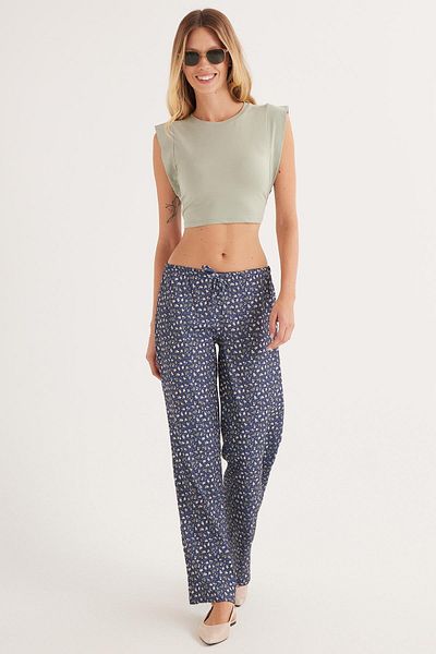 Tudors Women's Relax Fit Relaxed Cut Elastic Waist Tie Patterned Pants