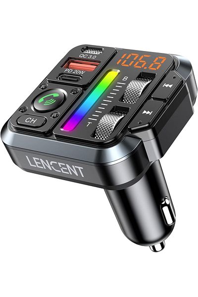 LENCENT Bluetooth 5.3 Car FM Transmitter, Adjustable Treble & Bass Sound Music Player Receiver