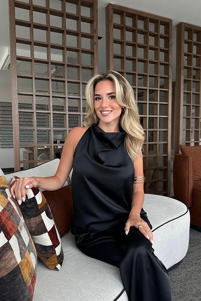 Laluvia Black Satin Blouse Pants Set
