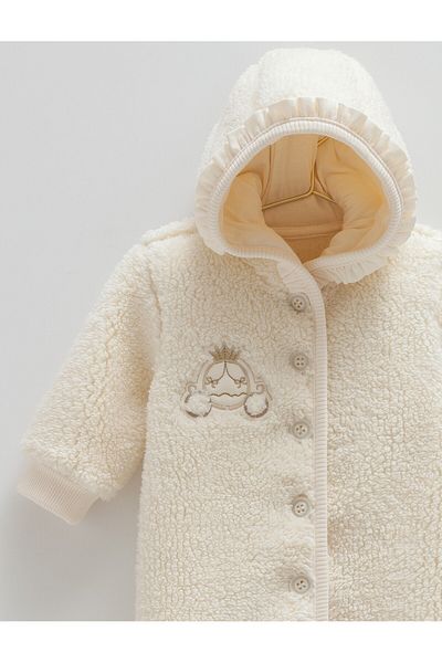 Caramell Welsoft 100% Cotton Baby Girl Plush Jumpsuit – Hooded, (1-12 Months)