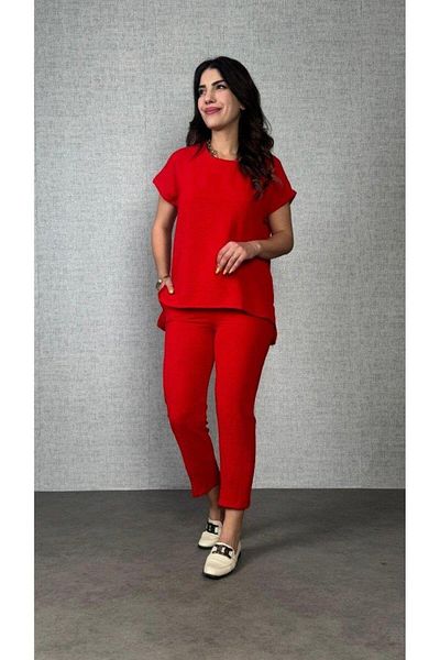 Aymood Women's Short Sleeve Round Neck Aerobin Blouse and Trousers Double Suit