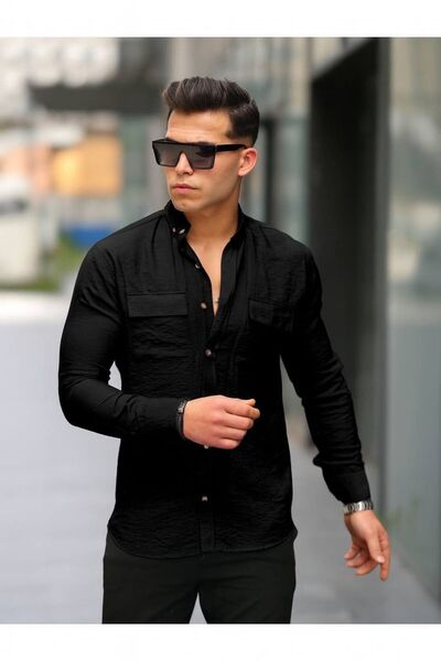 comstar Men's A Quality Linen Slim Fit Long Sleeve Double Flap Shirt