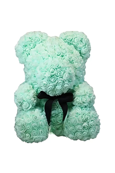 MNS Decorative teddy bear 25 cm – light turquoise champagne roses