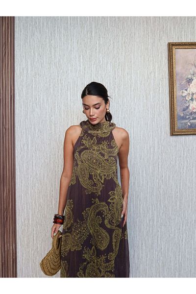 ESRAHELVACI Wrinkled Look Ethnic Pattern Dress