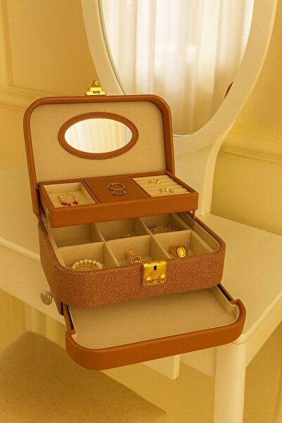 Evistro Otomatik Açılır Kapanır Kilitli 2 Çekmeceli Takı Bijuteri Mücevher Ku...