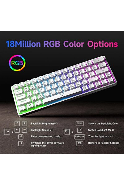Generic لوحة مفاتيح الألعاب الميكانيكية اللاسلكية DIERYA DK63 60% بتقنية البلوتوث/2.4 جيجاهرتز/سلكية بإضاءة خلفية RGB ومضادة للظلال C