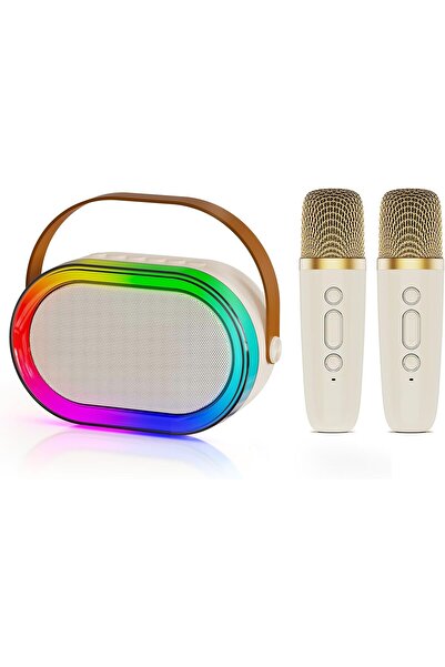 JYX Mini Karaoke Machine for Kids Adults, Portable Bluetooth Speaker with 2 Wireless Microphones & L