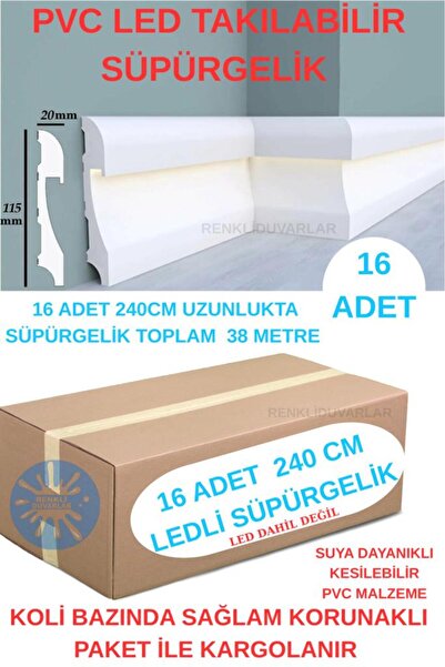 Renkli Duvarlar 16 Adet 11,5cmx240cm 38 Metre Polimer Beyaz Ledli Süpürgelik ...