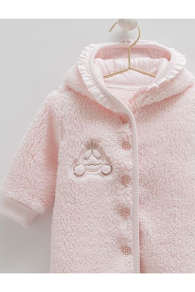 Caramell Welsoft 100% Cotton Baby Girl Plush Jumpsuit – Hooded, (1-12 Months)