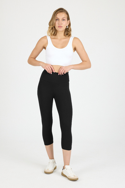 Malabadi Women's Black Combed Modal High Waist Sports Capri Leggings 1909