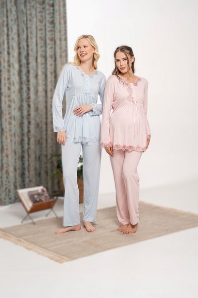 Pelin Women's Powder Lace Detailed Maternity Pajama Set