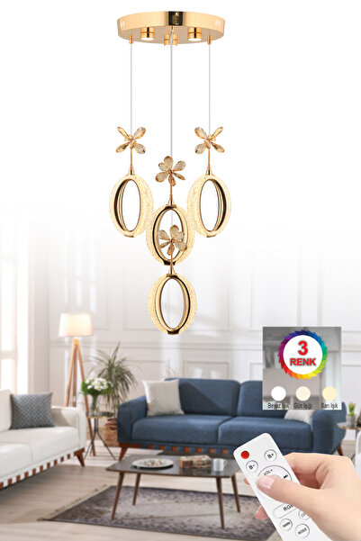 İstanbul Avize İstanbul Avize Zeus 4'lü Gold Kumandalı 3 Renk Ledli Modern Le...