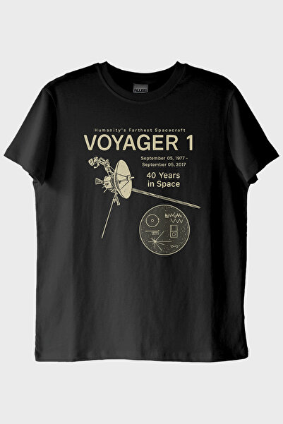 Generic Brand Space Exploration Themed Retro Voyager 1 Science Black T-Shirt