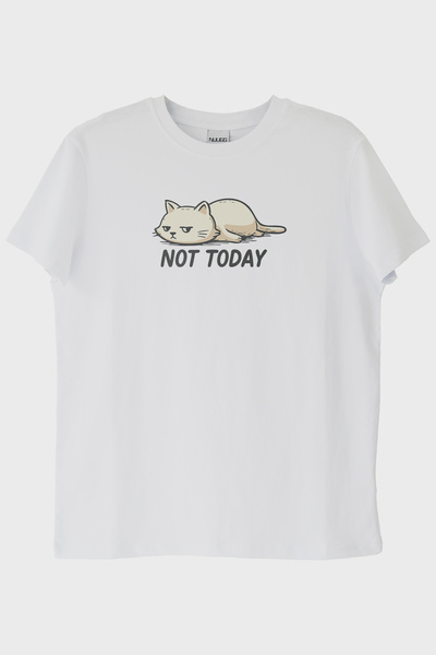 Generic Brand Tired Cat Humorous Not Today White T-Shirt