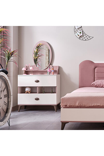 Home Box Maybelle 2-Drawer Dresser with Mirror and Open Shelves