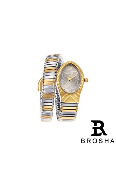 marvina Women's Watch, Stainless Steel, Snake Coil Design, Silver and Gold, White Dial