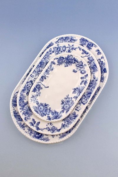 Bursa Porselen Dekor Pearl Series Blue Blanc 3 Size Porcelain Boat Plate
