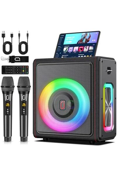 JYX Karaoke Machine, Portable Bluetooth 5.3 Speaker with 2 Wireless Microphones for Adults