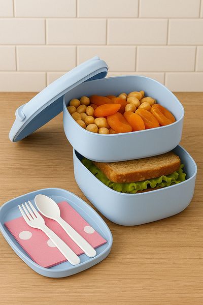 Bayev Urv Blue 2-Layer Lunch Box with Fork and Spoon - Lunch Box