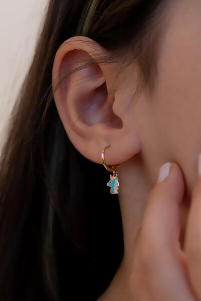 Bayar Gold 14 Ayar Altın Unicorn Figürlü Çocuk Halka Küpe