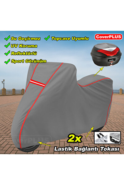 MotoEN Reflektörlü Sport Gri KIRMIZI DİKİŞLİ Honda PCX150 Arka Çanta Uyumlu M...