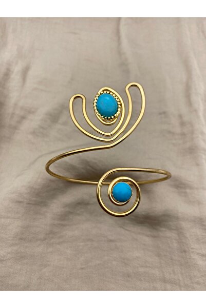 Hedef Bijuteri سوار بازو بأكمام قابلة للتعديل باللون الفيروزي وحجر اللون الذه...