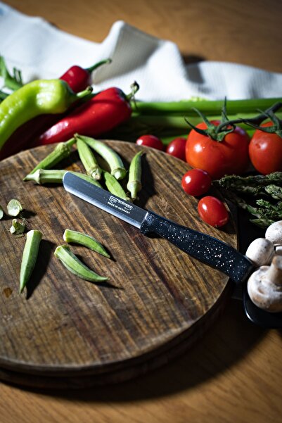 Solingen Siyah Ava Simli Sebze Bıçağı – 22 cm, Tırtıklı Ağız, Paslanmaz Alman Çeliği
