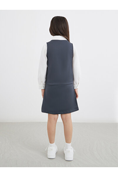 Styli Girls Grey Blue Fold Pleated Pinafore Dress