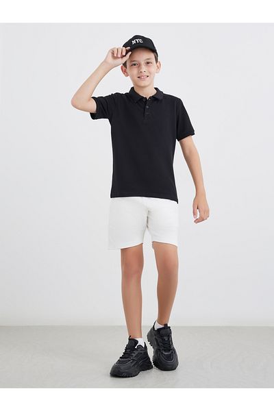 Styli Boys Black Cotton Polo T-Shirt
