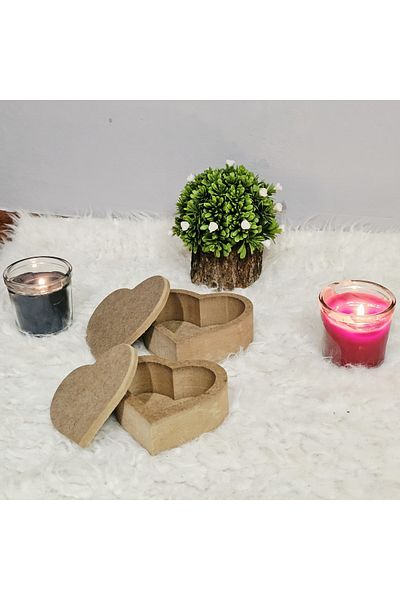 Tekir Store evinizi güzelleştirin Wooden Raw Paintable 2-Piece Heart Model Box Decorative Storage Box