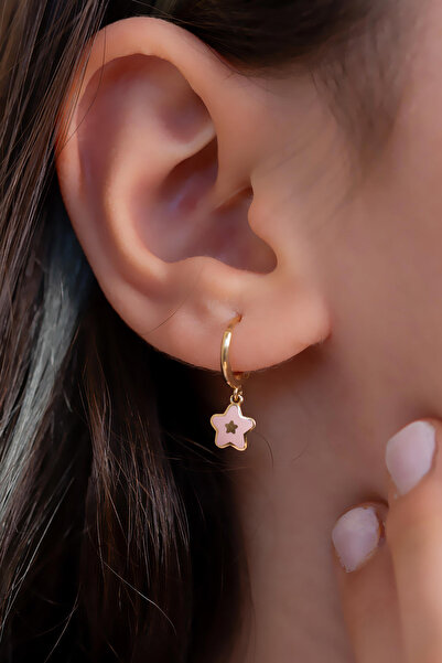 Bayar Gold 14 Ayar Altın Pembe Mineli Yıldız Çocuk Küpesi