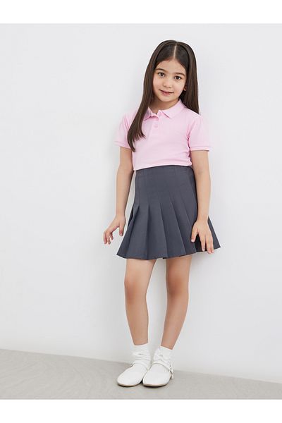 Styli Girls Pink Cotton Polo T-Shirt