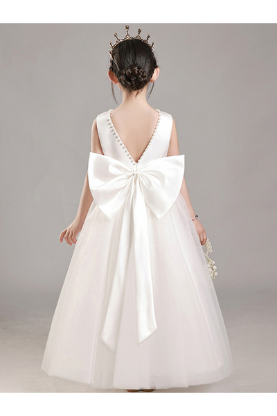 Styli Girls White Pearl Decor Deep V-Back Party Dress