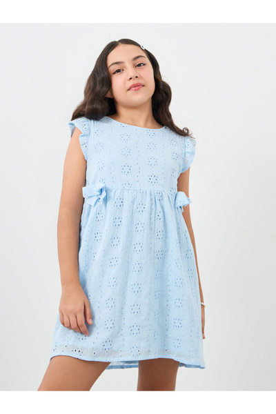Styli Girls Schiffli Bow Detail Dress