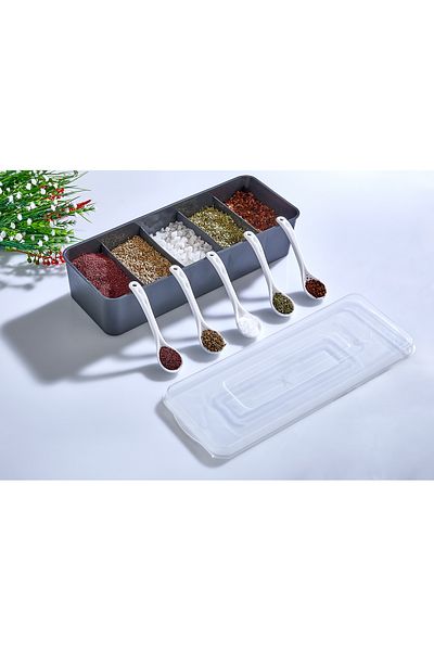 Cosiness Spice Rack with Spoon 5 Compartments