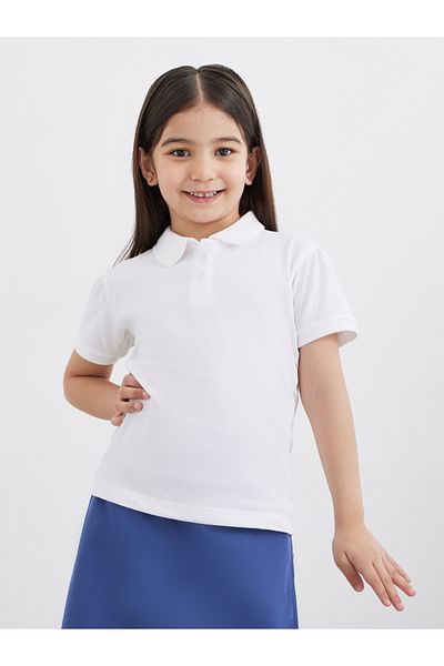 Styli Girls White Cotton Polo T-Shirt