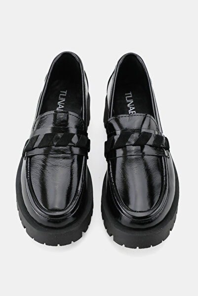 TUNAELLİ KADIN SİYAH RUGAN HAKİKİ DOĞAL DERİ 36-41 NUMARA LOAFER AYAKKABI