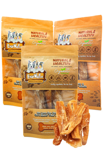 Eva & Wall-e Köpek Ödülü Kurutulmuş Dana Sinir 3'lü Set 300g | Doğal Köpek Kemiği, Ödül Maması, Çiğneme Kemiği