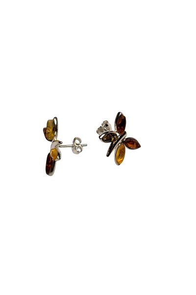 OEN Silver earrings with multicolored amber, butterfly shape, screw fastening, 2.7 g