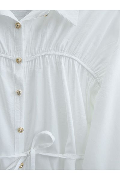 Modamorfo Robe gathered waist lace-up shirt -white