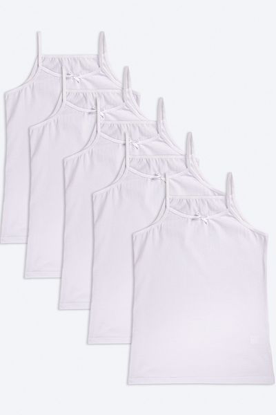 Happy Fox Set of 5 Pack Young Girls White Plain Thin Strap Undershirt Basic Cotton Lycra