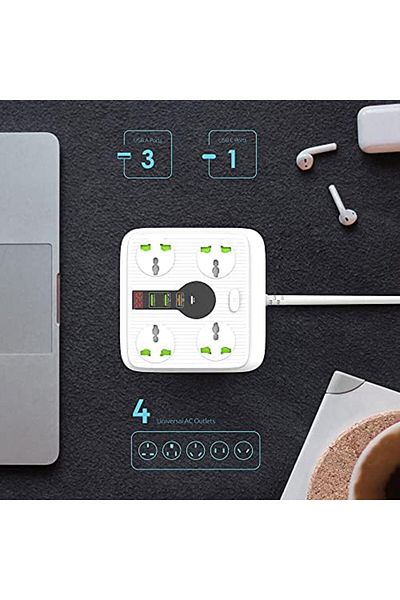 Generic Extension Cord with USB C PD Charging, 4 Universal Extension Plugs Power Extension, 1 Type C 20W, 1