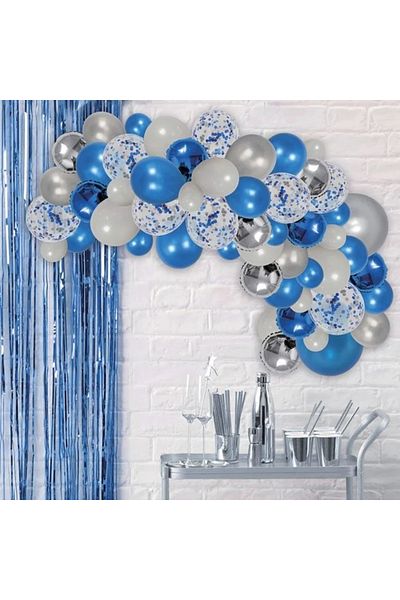 divendi-ro Party Decoration Set with Balloons, Blue, Silver, White, 70pcs