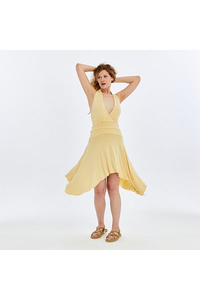 S-Ponder Women's Summer Low-Cut Mini Dress - Halter Neck Tie Detail