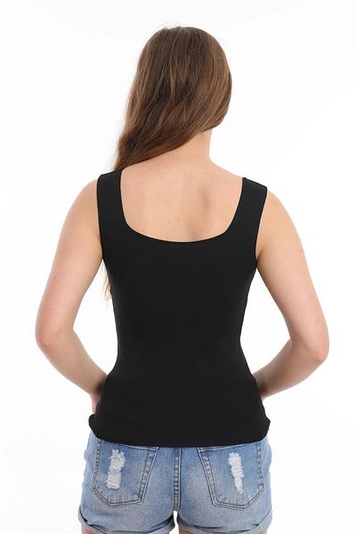 ribana Women's Sleeveless Blouse Thick Strap Undershirt Slim Summer Square Neck Knitwear - Black