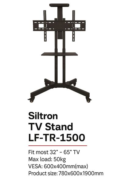 Siltron 32″–65″ TV Mobile Stand – LF-TR-1500 Heavy-Duty with Shelf & Lockable Wheels, 50kg Capacity