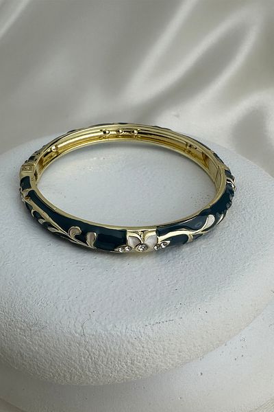 Modex Special Series Colorful Enamel Flower Pattern Stone Handcuff Bracelet (Diameter: 6cm)